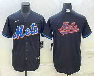 Men%27s New York Mets Big Logo Black Stitched MLB Cool Base Nike Jersey